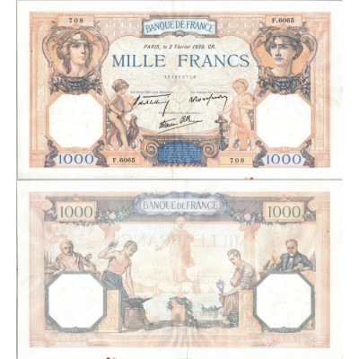 1000 Francs Cérès et Mercure - 2/02/1939 - F.38.34 - Alph 6065 - SUP