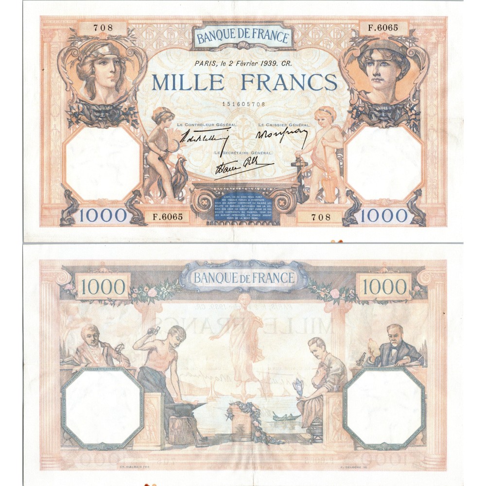1000 Francs Cérès et Mercure - 2/02/1939 - F.38.34 - Alph 6065 - SUP
