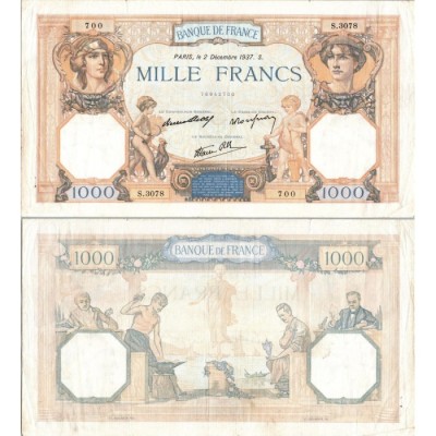 1000 Francs Cérès et Mercure - 2/12/1937 - F.38.05 - Alph 3078 - TTB