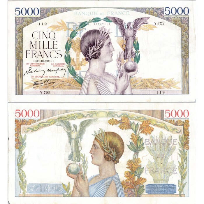 5000 Francs Victoire - 30/10/1941 - F.46.28 - Alph 722 - SUP