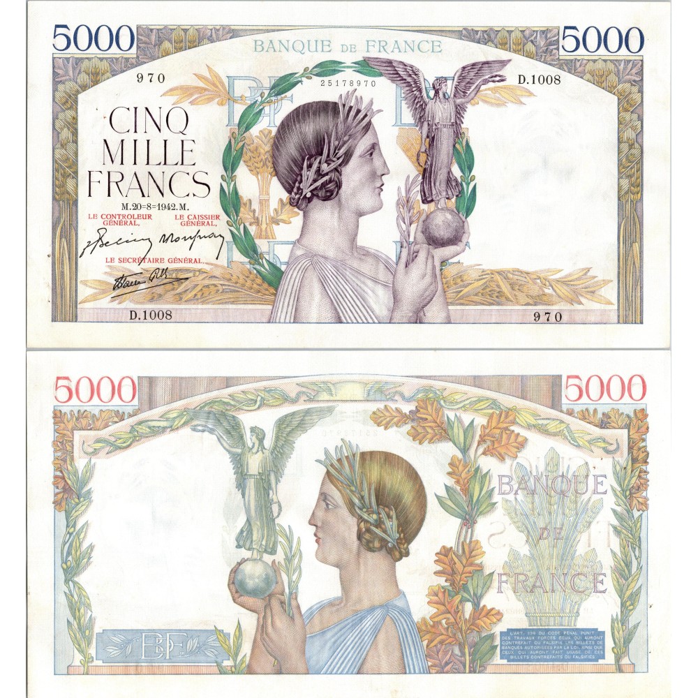 5000 Francs Victoire - 20/08/1942 - F.46.40 - Alph 1008 - SPL