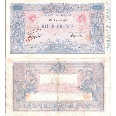 1000 Francs Bleu et Rose - 4/07/1923 - F.36.39 - Alph 1643 - TTB