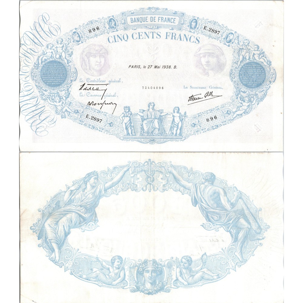 500 Francs Bleu et Rose - 27/05/1938 - F.31.12 - Alph 2897 - SUP