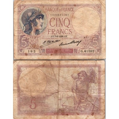 5 Francs Femme Casquée - 7/08/1930 - F.03.14a - Alph 41582 - B