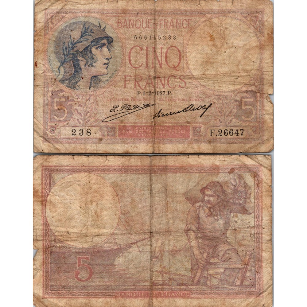 5 Francs Femme Casquée - 1/02/1927 - F.03.11 - Alph 26647 - B