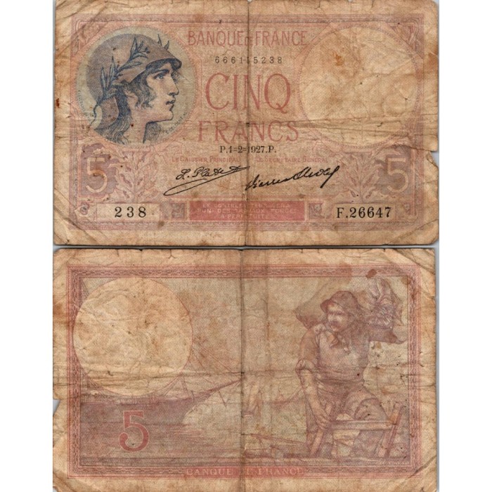 5 Francs Femme Casquée - 1/02/1927 - F.03.11 - Alph 26647 - B