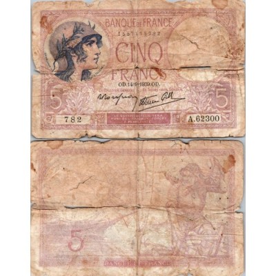 5 Francs Femme Casquée - 14/09/1939 - F.04.08 - Alph 62300 - B