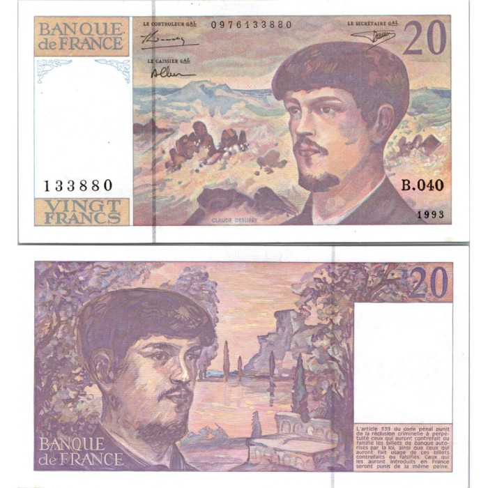 20 Francs Debussy - 1993 - F.66BIS.05 - Alph 040 - SPL