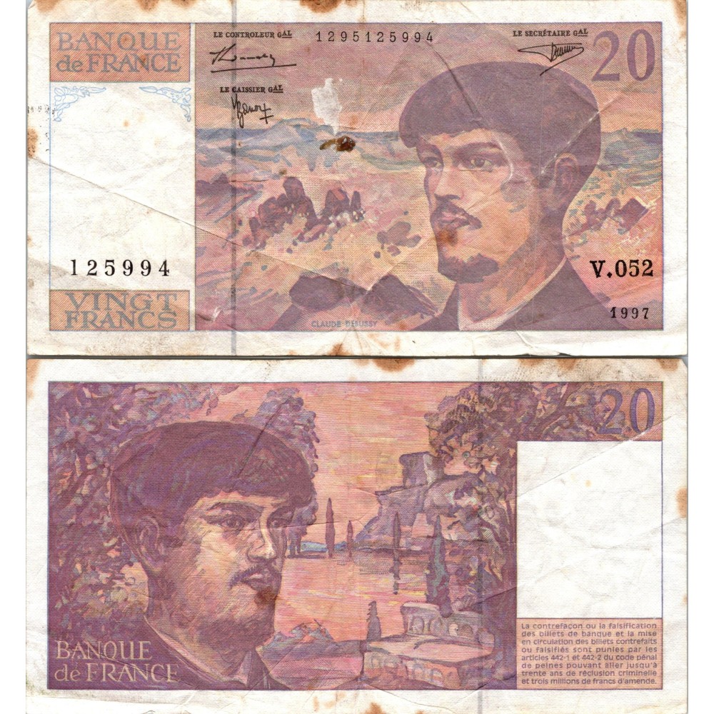20 Francs Debussy - 1997 - F.66TER.02 - Alph 052 - TB