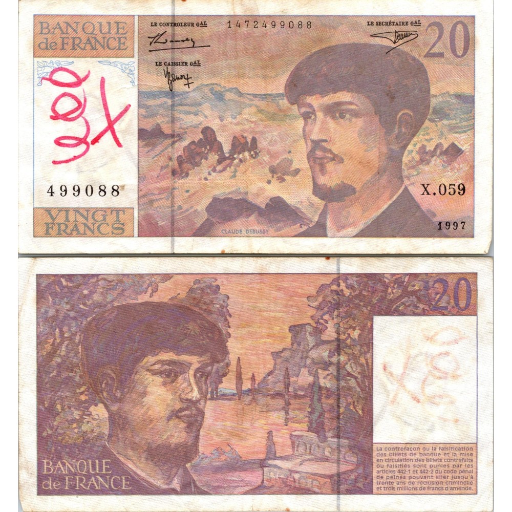 20 Francs Debussy - 1997 - F.66TER.02 - Alph 059 - TB