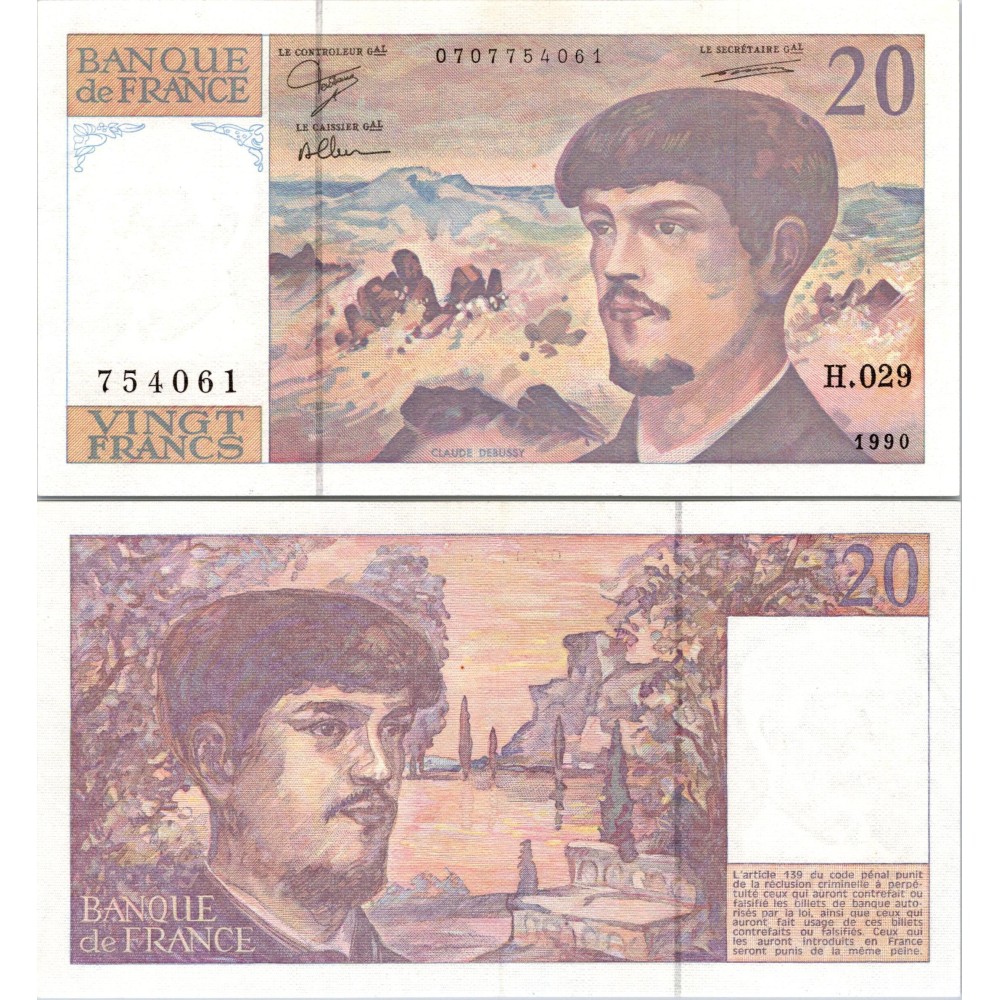 20 Francs Debussy - 1990 - F.66BIS.01 - Alph 029 - SPL