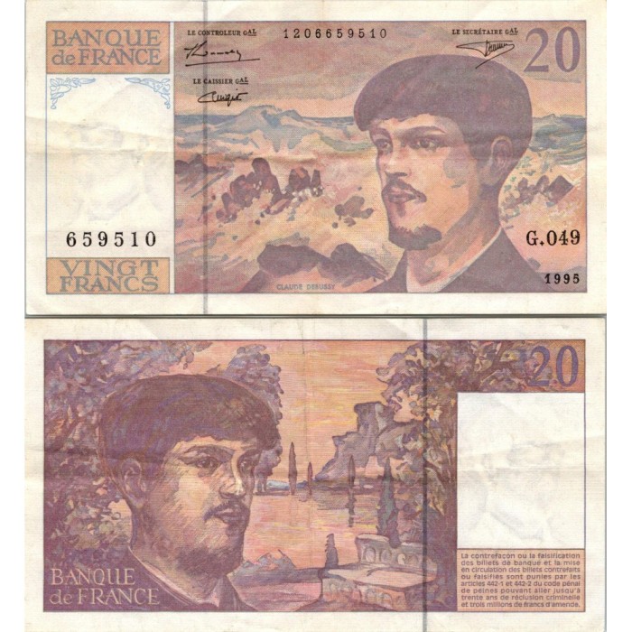 20 Francs Debussy - 1995 - F.66TER.01 - Alph 049 - TTB