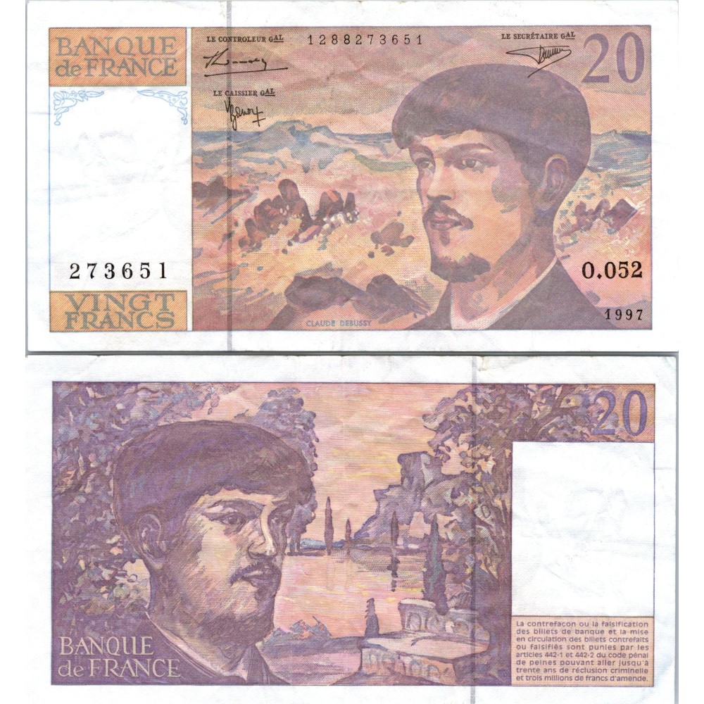 20 Francs Debussy - 1997 - F.66TER.02 - Alph 052 - SUP