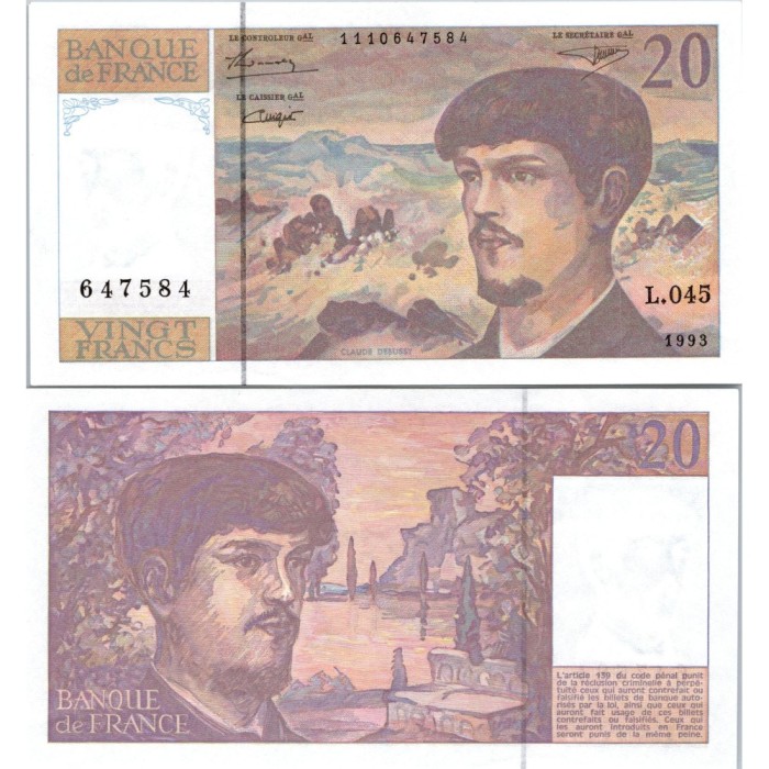20 Francs Debussy - 1993 - F.66BIS.05 - Alph 045 - SPL