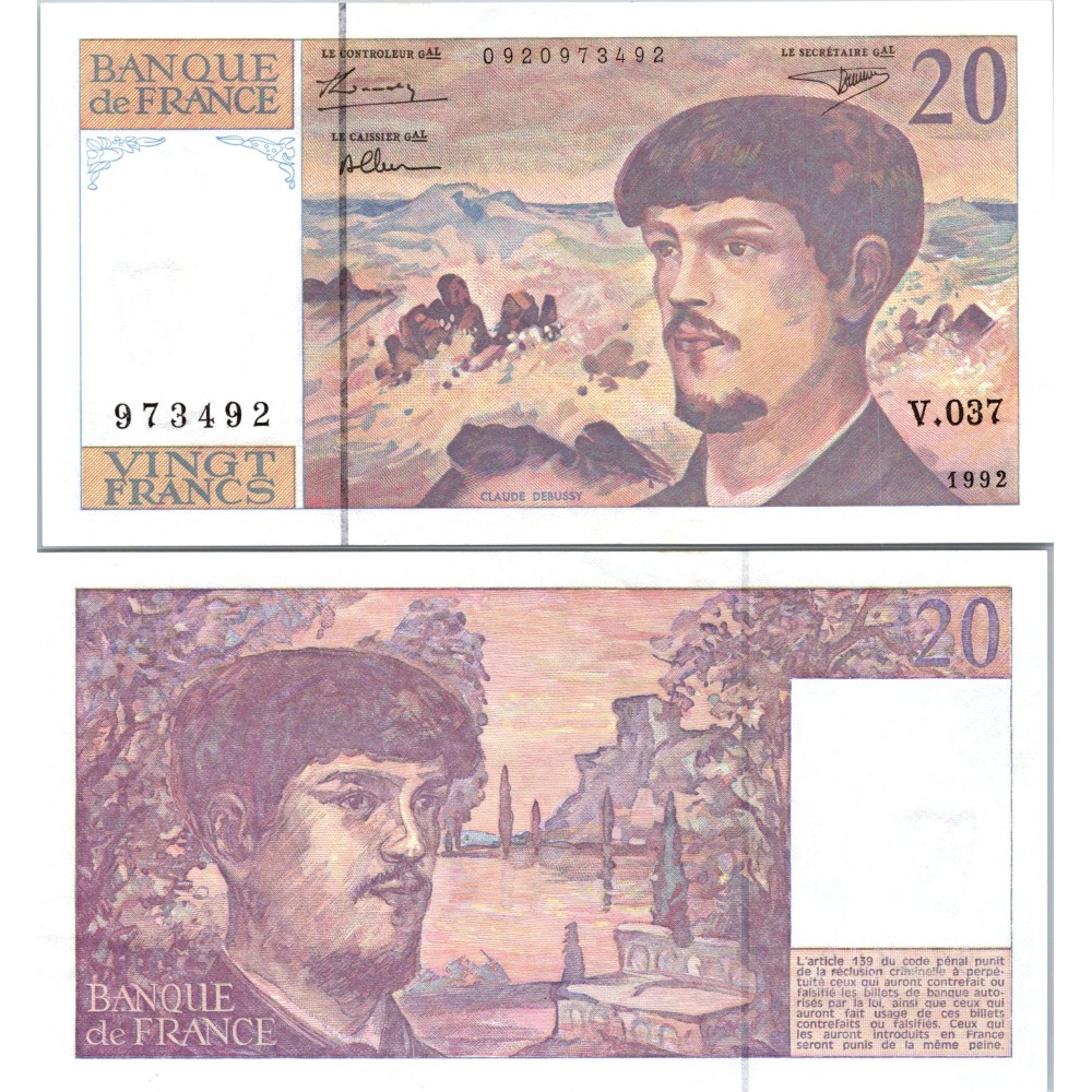 20 Francs Debussy - 1992 - F.66BIS.03 - Alph 037 - SPL