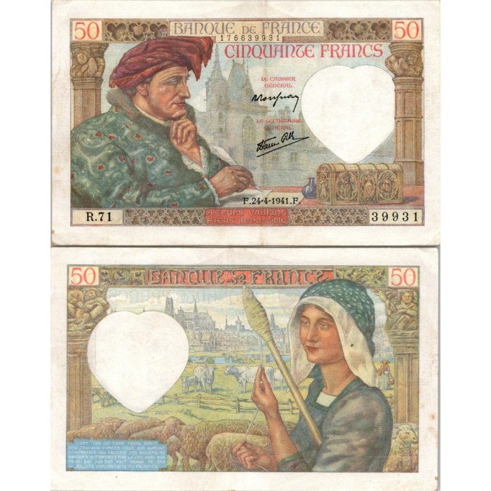50 Francs Jacques Cœur - 24/04/1941 - F.19.09 - Alph 71 - TTB