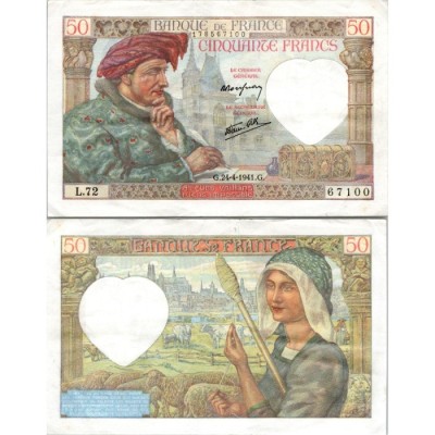 50 Francs Jacques Cœur - 24/04/1941 - F.19.09 - Alph 72 - SUP