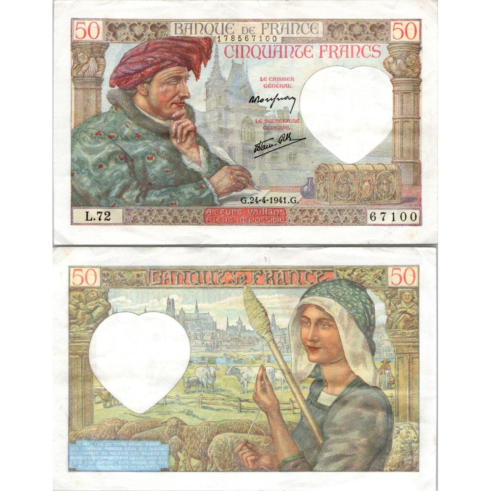 50 Francs Jacques Cœur - 24/04/1941 - F.19.09 - Alph 72 - SUP