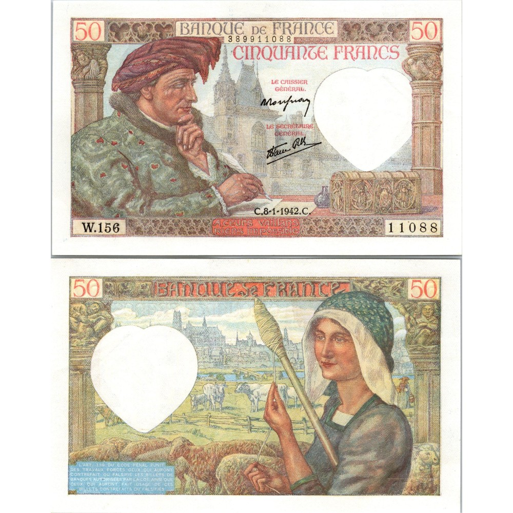 50 Francs Jacques Cœur - 8/01/1942 - F.19.18 - Alph 156 - SPL
