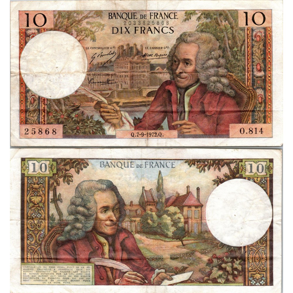 10 Francs Voltaire - 7/09/1972 - F.62.58 - Alph 814 - TTB