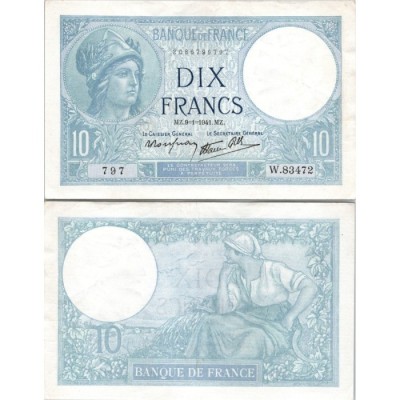 10 Francs Minerve - 9/01/1941 - F.07.27 - Alph 83472 - SPL