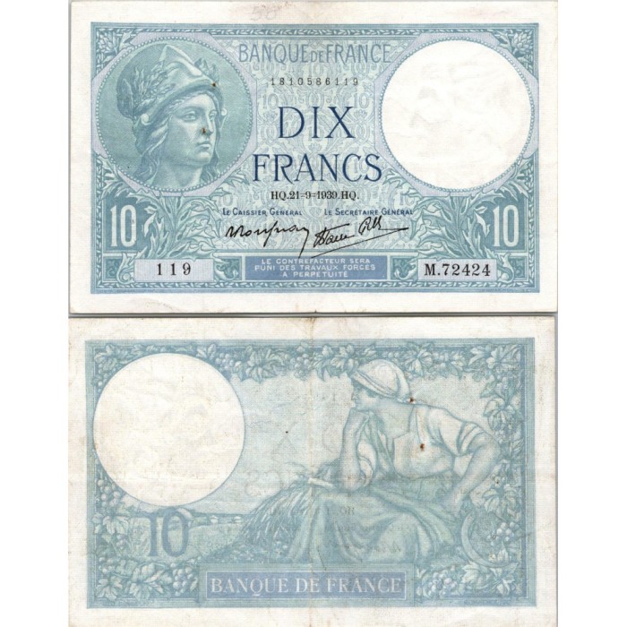 10 Francs Minerve - 21/09/1939 - F.07.08 - Alph 72424 - SUP