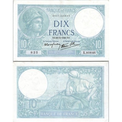 10 Francs Minerve - 28/11/1940 - F.07.22 - Alph 80846 - SPL
