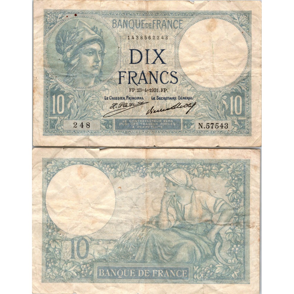 10 Francs Minerve - 23/04/1931 - F.06.15 - Alph 57543 - TTB