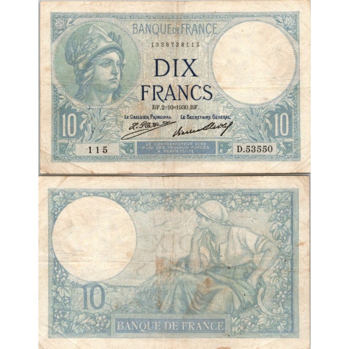 10 Francs Minerve - 2/10/1930 - F.06.14 - Alph 53550 - TTB