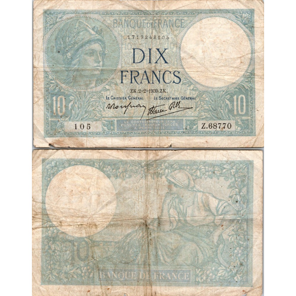 10 Francs Minerve - 2/02/1939 - F.07.01 - Alph 68770 - TB