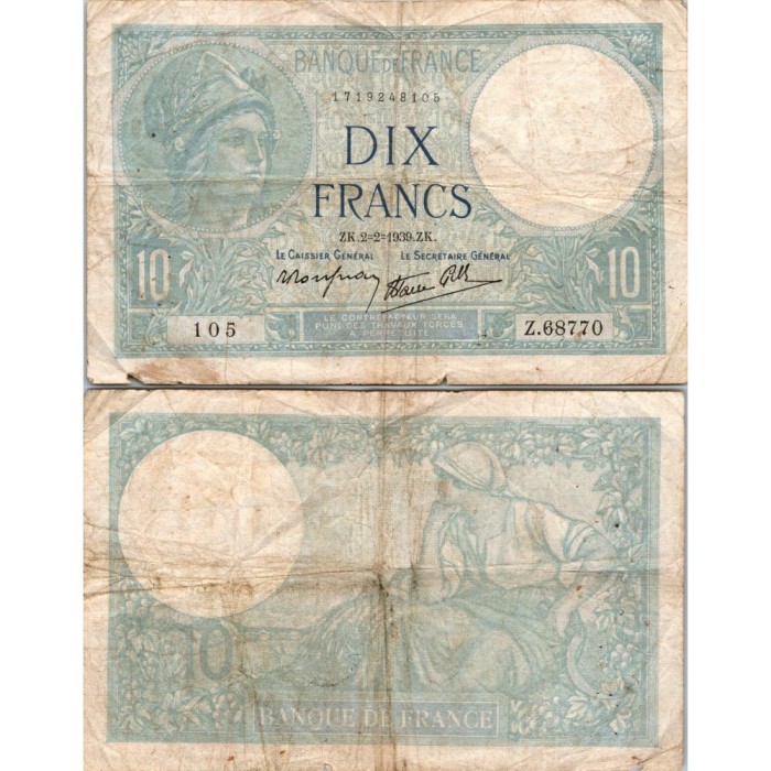 10 Francs Minerve - 2/02/1939 - F.07.01 - Alph 68770 - TB