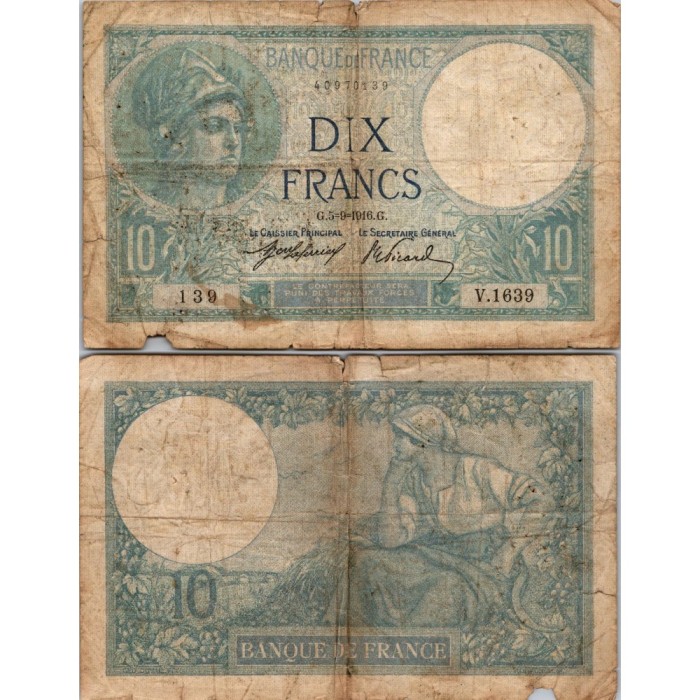 10 Francs Minerve - 5/09/1916 - F.06.01 - Alph 1639 - TB