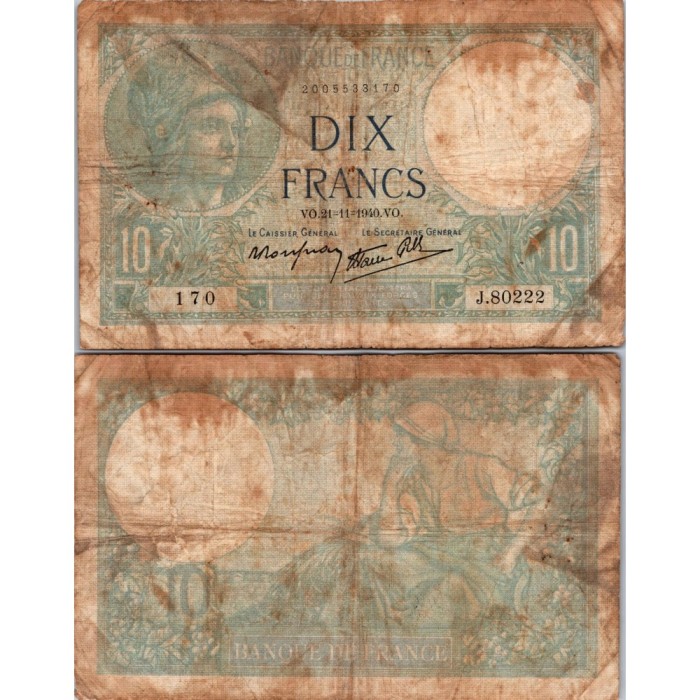 10 Francs Minerve - 21/11/1940 - F.07.21 - Alph 80222 - B