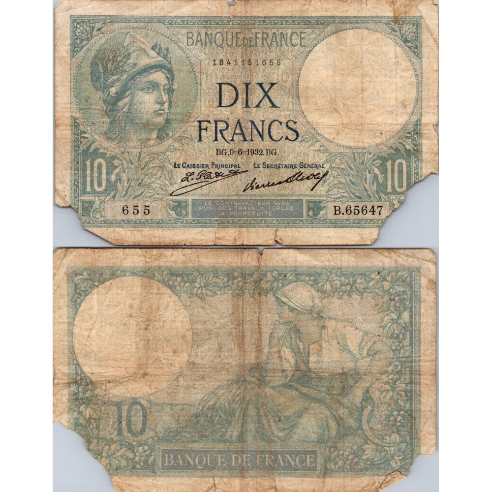 10 Francs Minerve - 9/06/1932 - F.06.16 - Alph 65647 - B