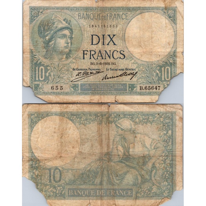 10 Francs Minerve - 9/06/1932 - F.06.16 - Alph 65647 - B