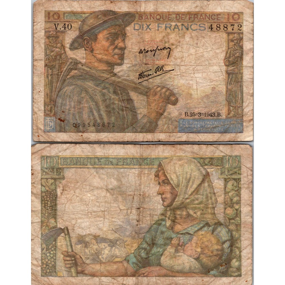 10 Francs Mineur - 25/03/1943 - F.08.08 - Alph 40 - TB