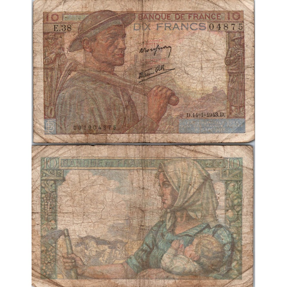 10 Francs Mineur - 14/01/1943 - F.08.07 - Alph 38 - TB