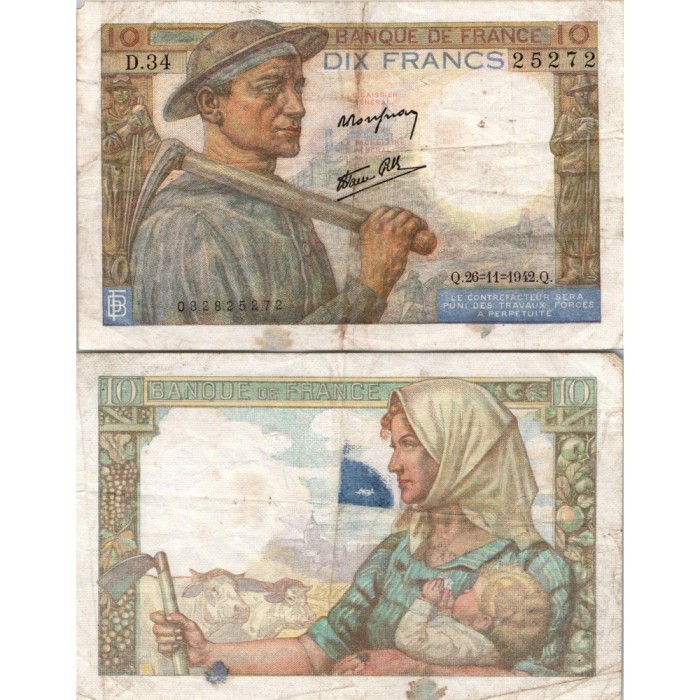 10 Francs Mineur - 26/11/1942 - F.08.06 - Alph 34 - TB