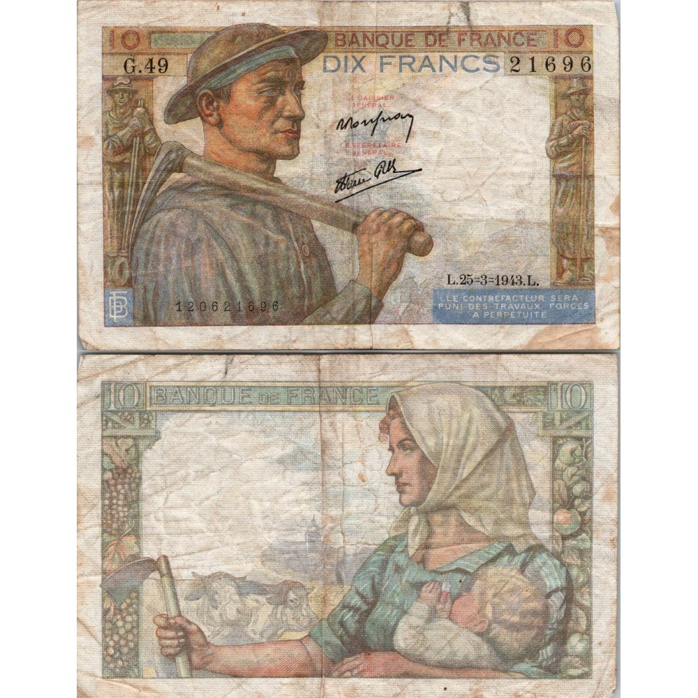 10 Francs Mineur - 25/03/1943 - F.08.08 - Alph 49 - TB