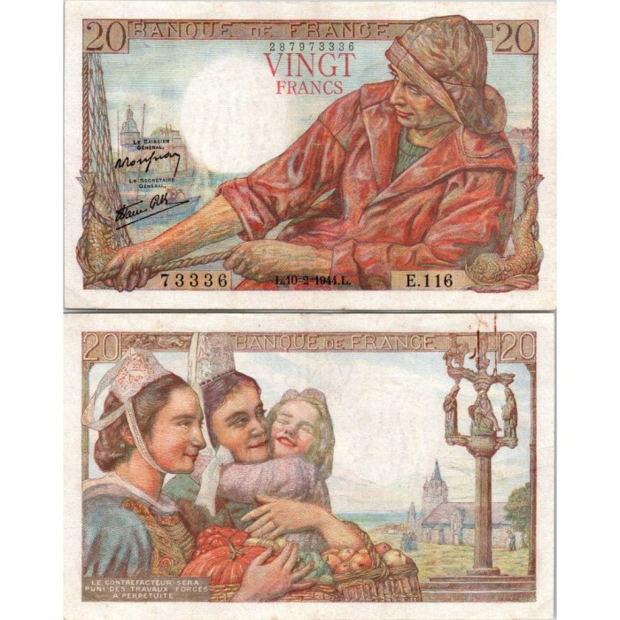 20 Francs Pêcheur - 10/02/1944 - F.13.08 - Alph 116 - SUP