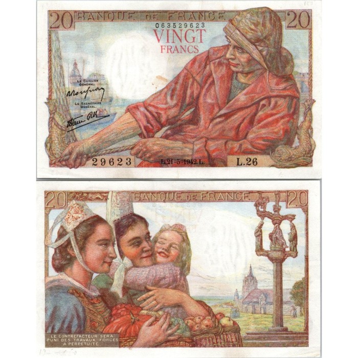 20 Francs Pêcheur - 21/05/1942 - F.13.02 - Alph 26 - SUP