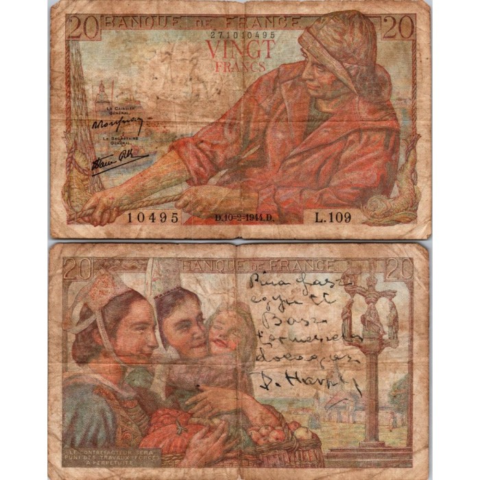 20 Francs Pêcheur - 10/02/1944 - F.13.08 - Alph 109 - B