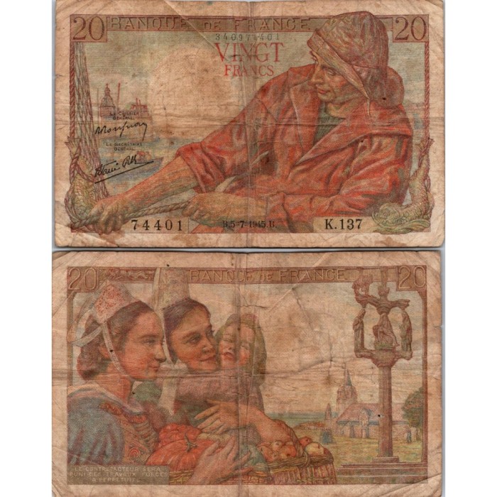 20 Francs Pêcheur - 5/07/1945 - F.13.10 - Alph 137 - B