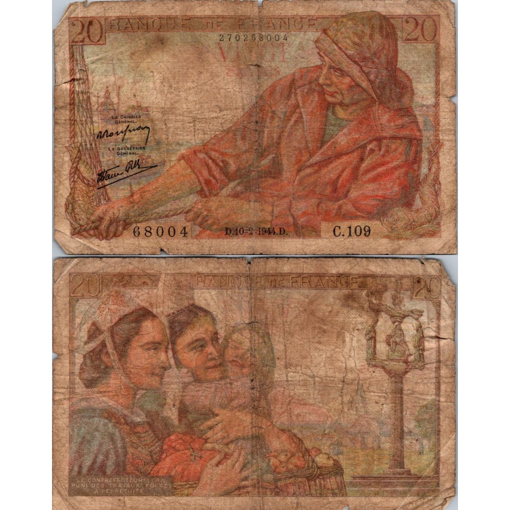 20 Francs Pêcheur - 10/02/1944 - F.13.08 - Alph 109 - B