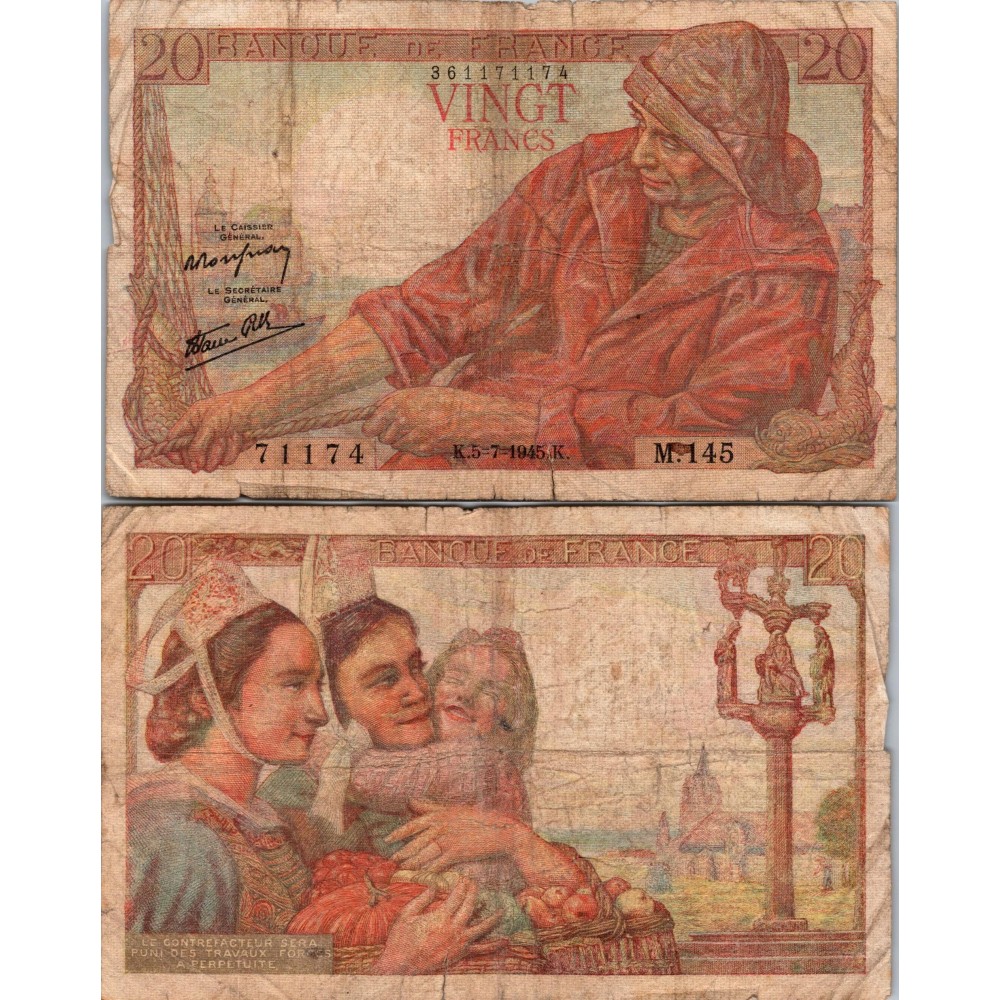 20 Francs Pêcheur - 5/07/1945 - F.13.10 - Alph 145 - B