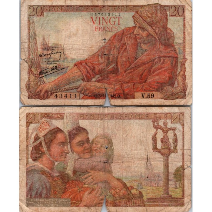 20 Francs Pêcheur - 5/11/1942 - F.13.04 - Alph 59 - B