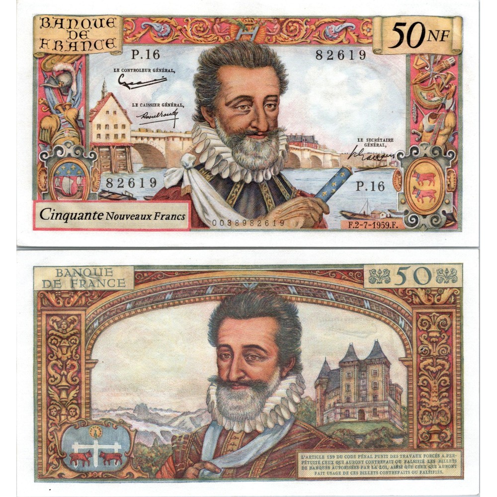50 Nouveaux Francs Henri IV - 2/07/1959 - F.58.02 - Alph 16 - SPL