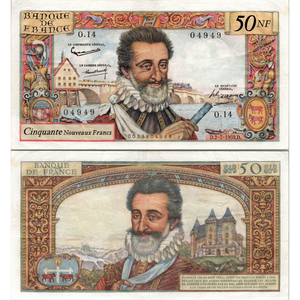 50 Nouveaux Francs Henri IV - 2/07/1959 - F.58.02 - Alph 14 - SUP