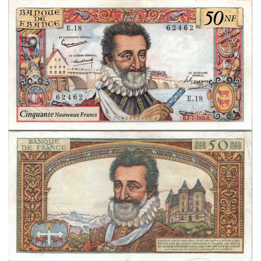 50 Nouveaux Francs Henri IV - 2/07/1959 - F.58.02 - Alph 18 - SPL