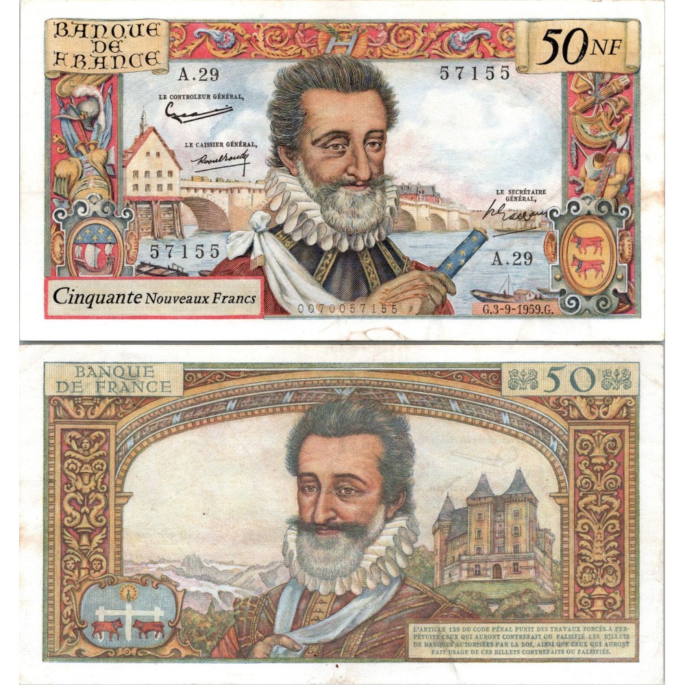 50 Nouveaux Francs Henri IV - 3/09/1959 - F.58.03 - Alph 29 - SUP